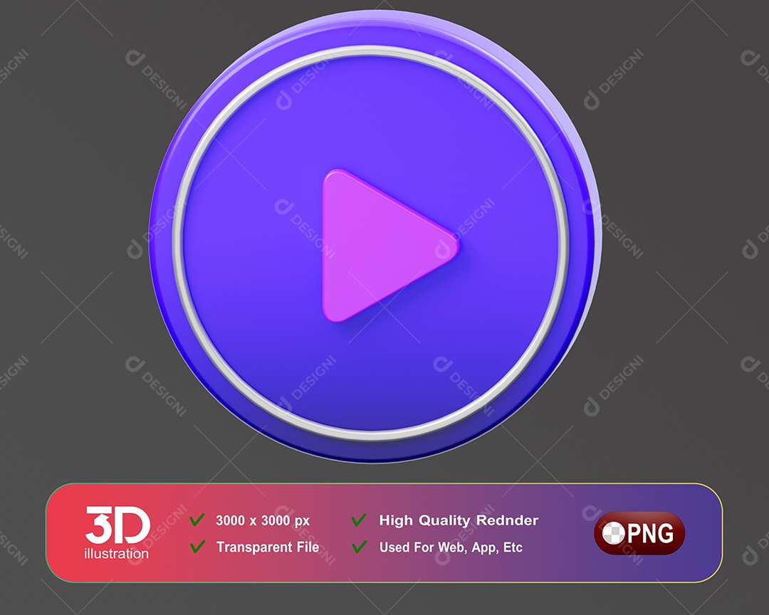 Play De Musica  Elemento 3D Para Composição PSD