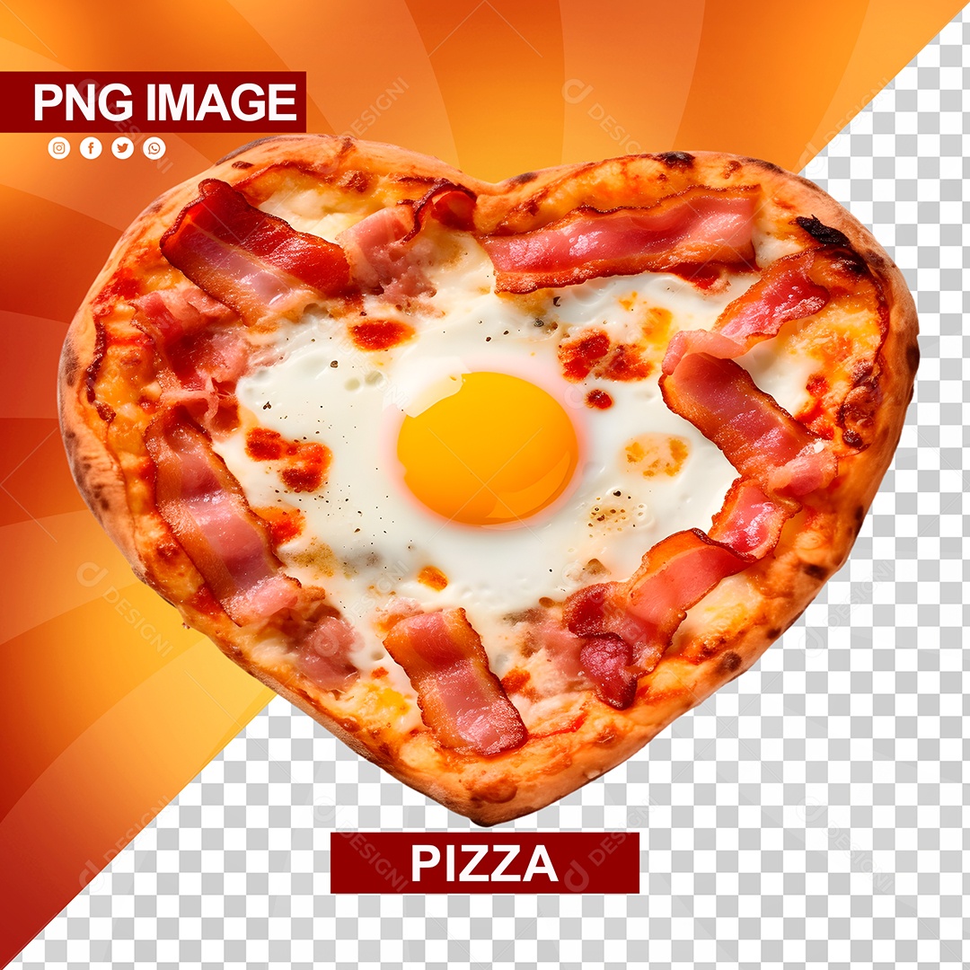 Pizza Deliciosa Sabor Ovo Com Bacon Formato De Coração PSD