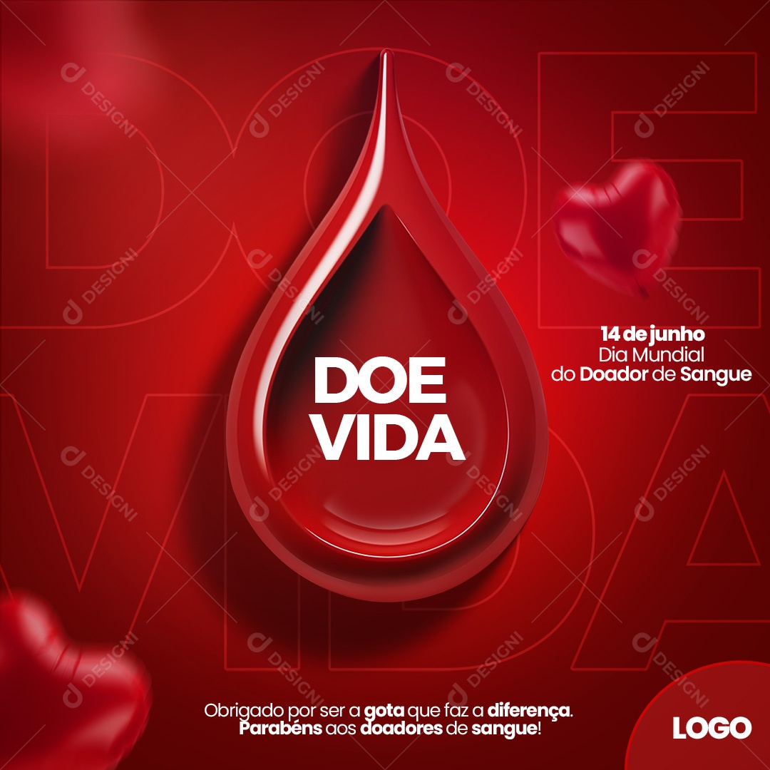 14 de Junho Dia Mundial do Doador de Sangue Doe Vida Social Media PSD Editável
