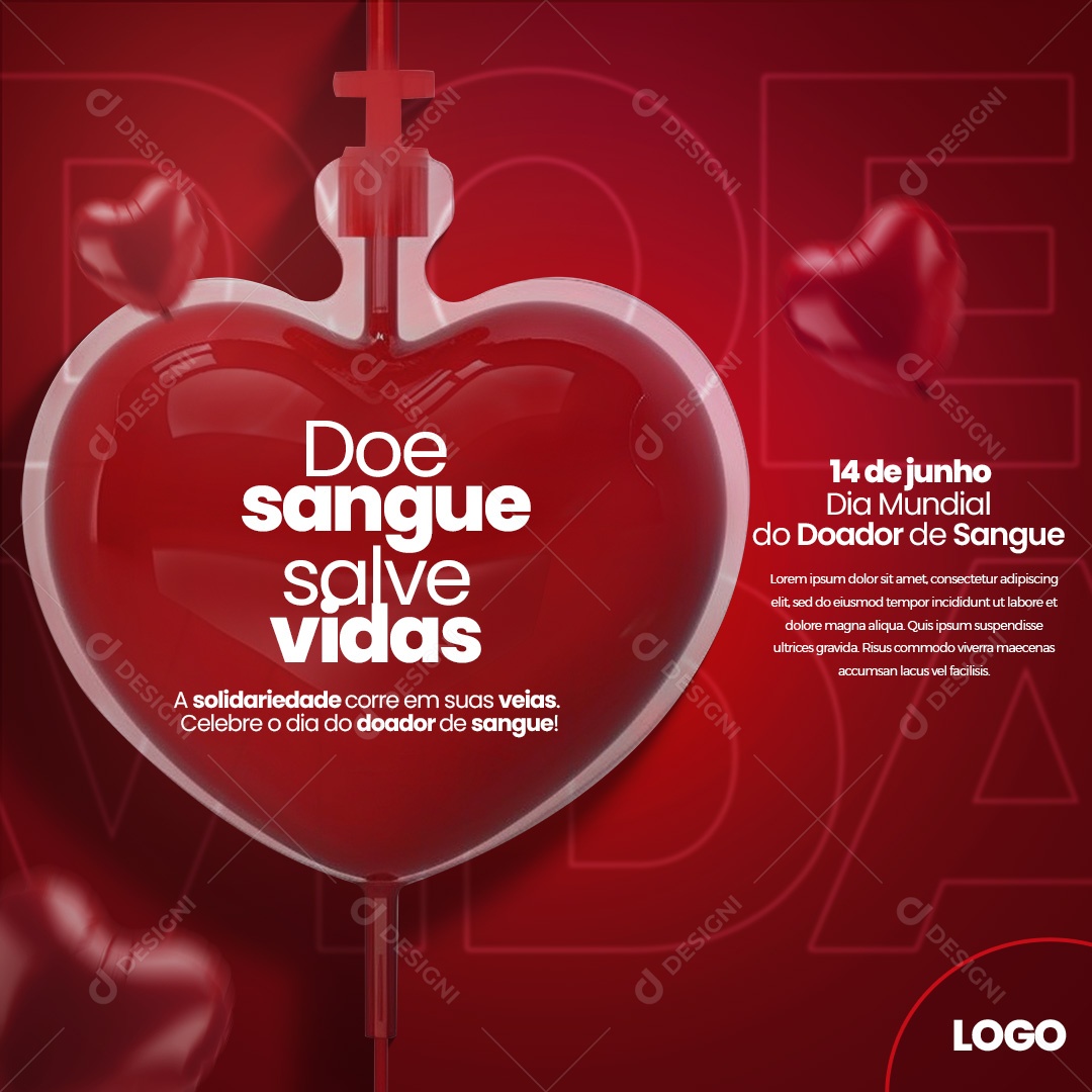 14 de Junho Dia Mundial do Doador de Sangue Social Media PSD Editável