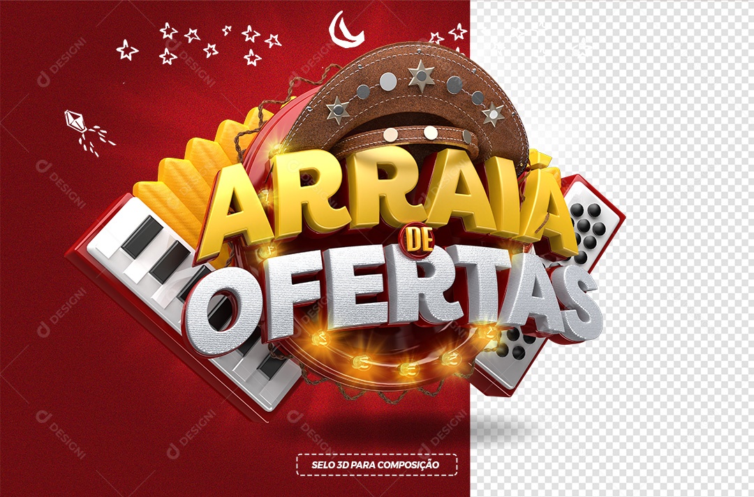 Selo 3D Arraiá de Ofertas Para Composição PSD