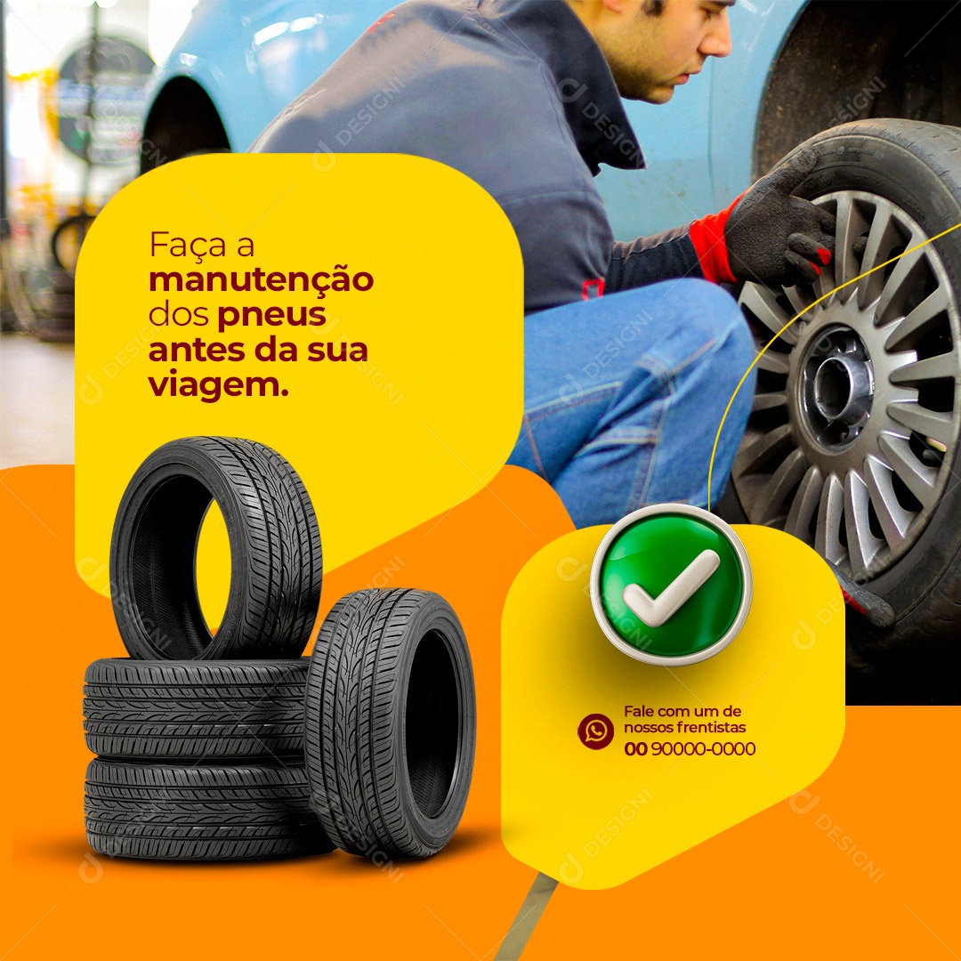 Faça Manutenção dos Pneus Antes das Viagens. Borracharia Posto de Combustível Social Media PSD Editável