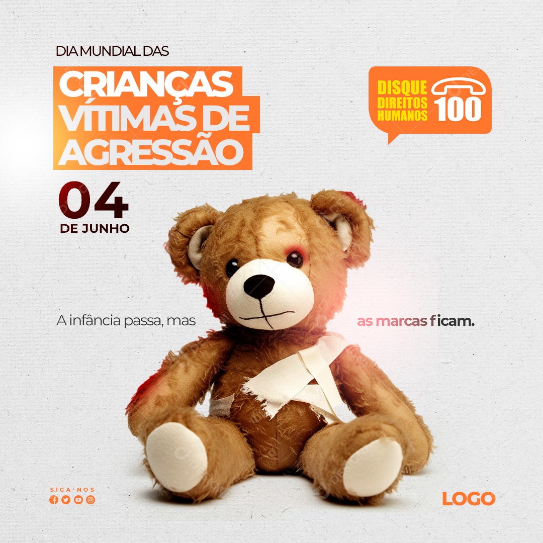 4 de Junho Dia Mundial Das Crianças Vitimas de Agressão Social Media PSD Editável