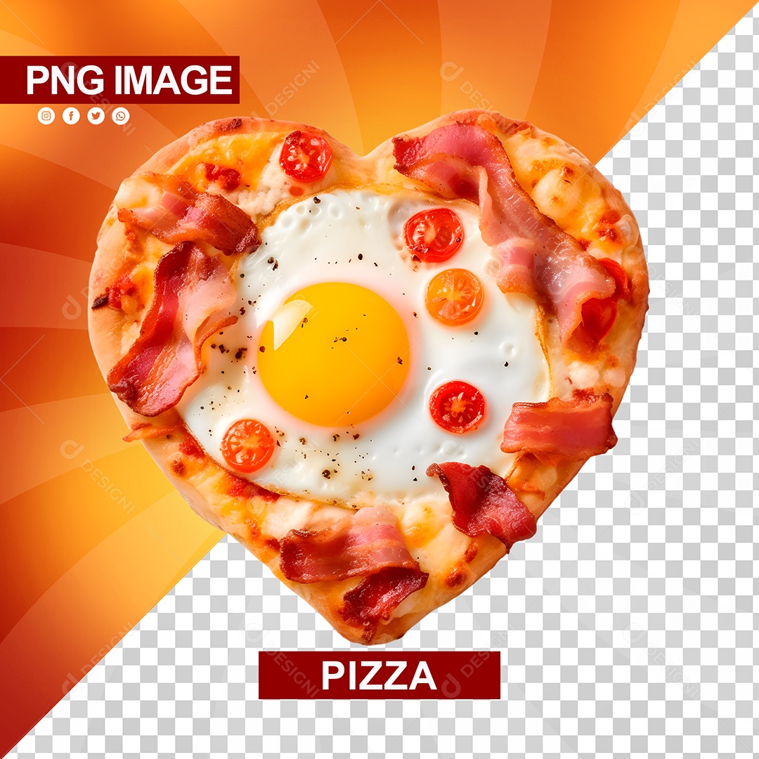 Saborosa Pizza Ovo Com Bacon Formato De Coração PSD