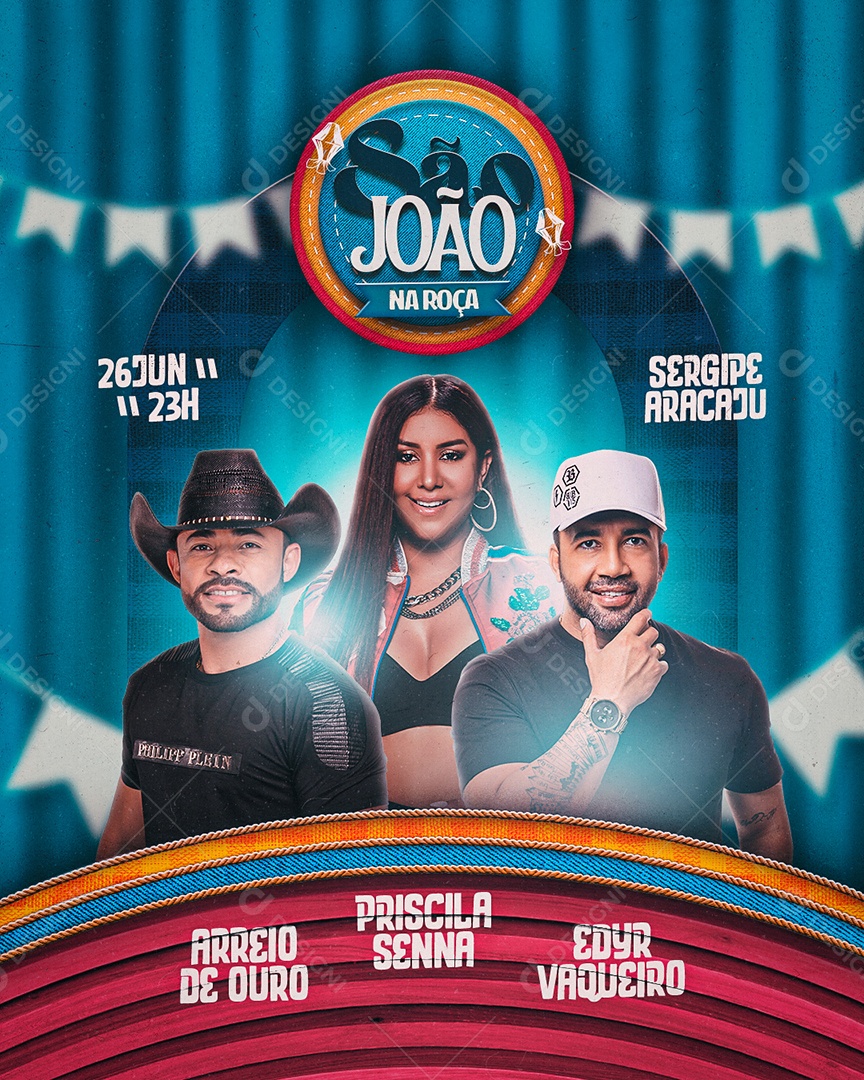 São João Na Roça Flyer Arreio De Ouro Priscila Senna Edyr Vaqueiro Social Media PSD Editável
