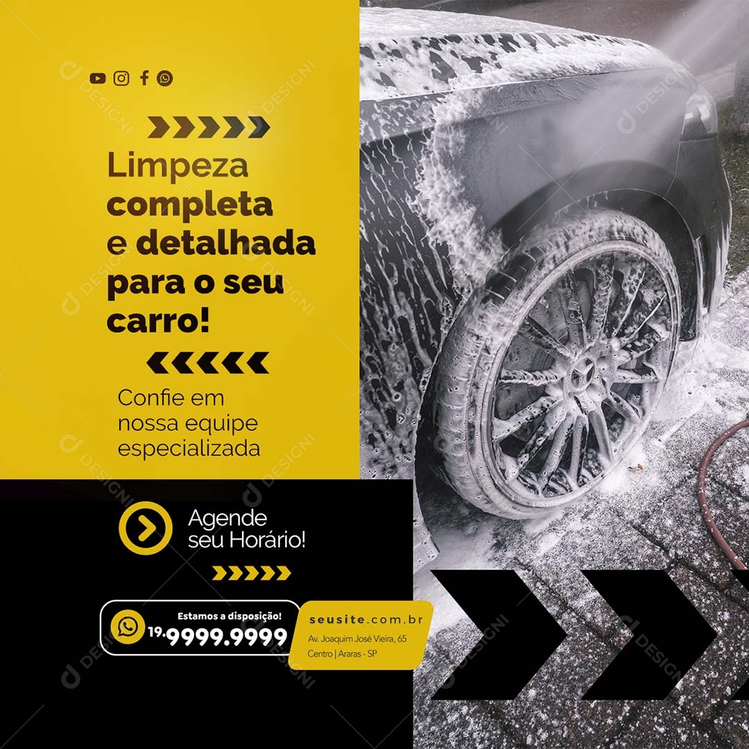 Limpeza Completa e Detalhada Para O Seu Carro Lava Jato Social Media PSD Editável