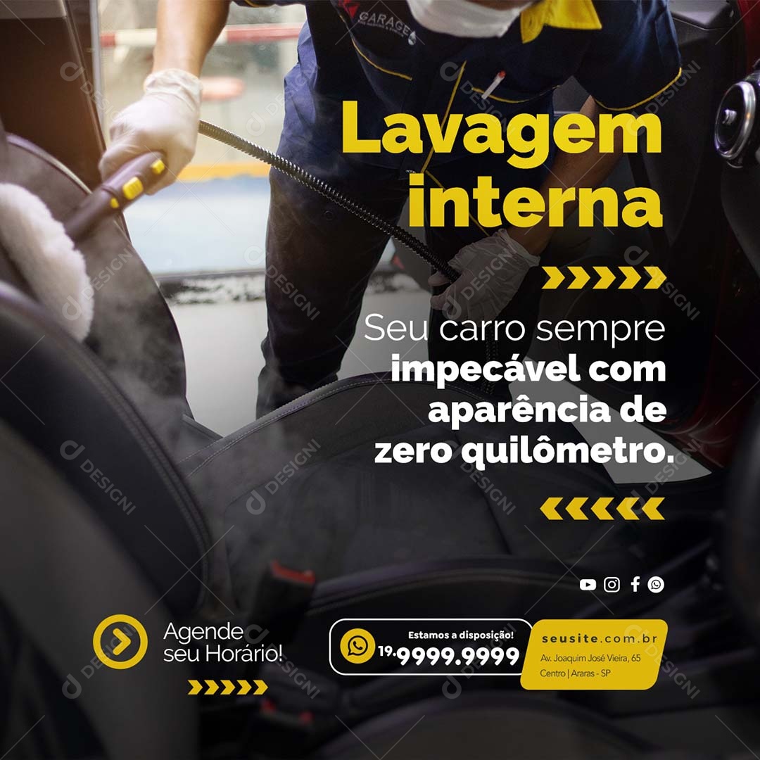 Lavagem  Interna Seu Carro Sempre Impecável Lava Jato Social Media PSD Editável