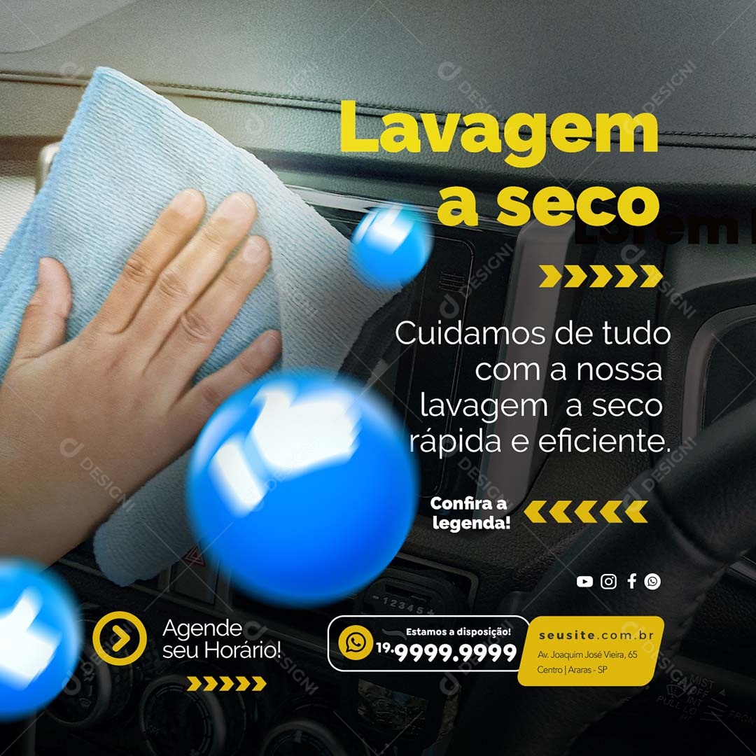 Lavagem A Seco Cuidamos De Tudo Com A Nossa Lavagem Lava Jato Social Media PSD Editável