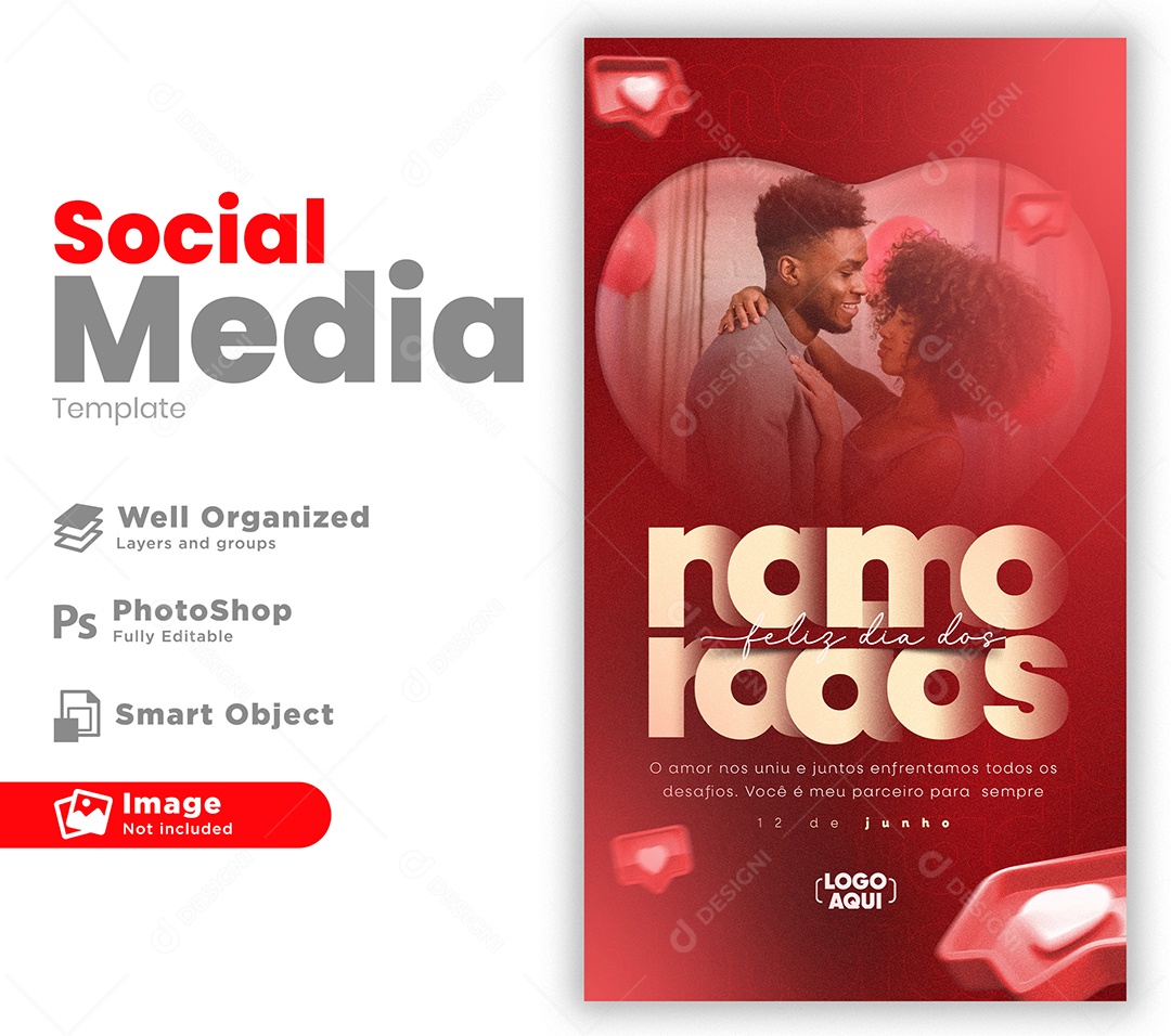 O Amor Nos Uniu e Juntos Enfrentamos Todos Os Desafios Feliz Dia Dos Namorados Social Media PSD Editável