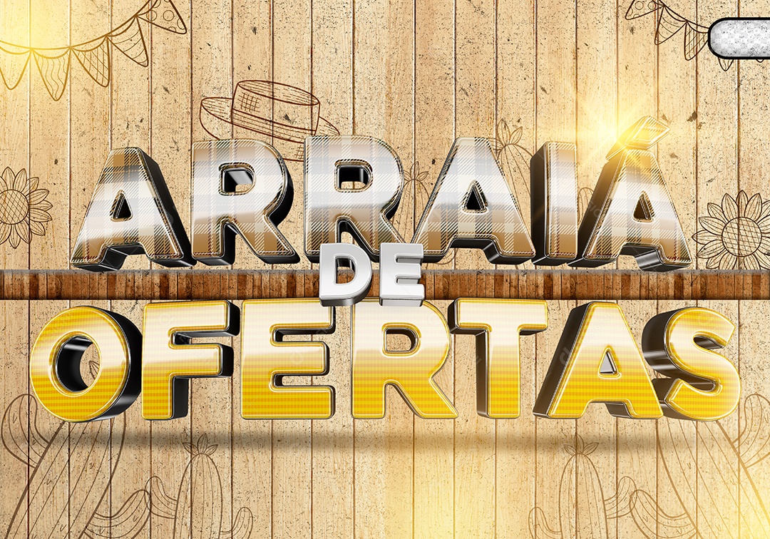 Texto 3D Arraia De Ofertas Prata E Amarelo Para Composição PSD