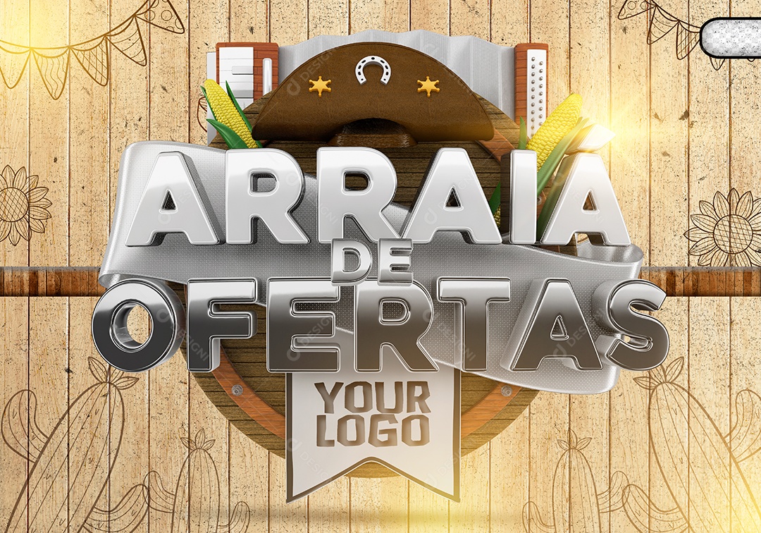 Selo 3D Arraiá De Ofertas Branco e Prata Para Composição PSD