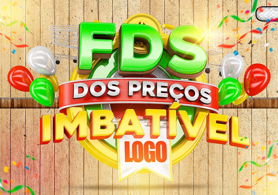 Selo 3D FDS Dos Preços Imbatível Verde e Amarelo Para Composição PSD