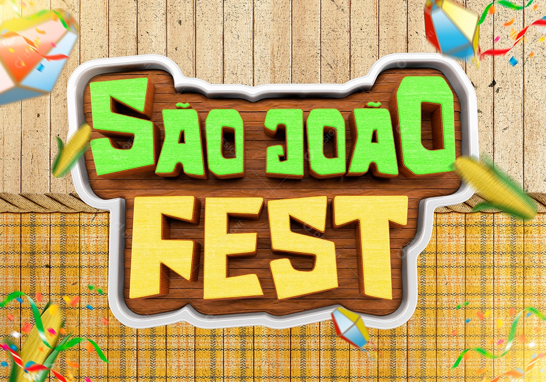 Selo 3D São João Fest Verde E Amarelo Para Composição PSD
