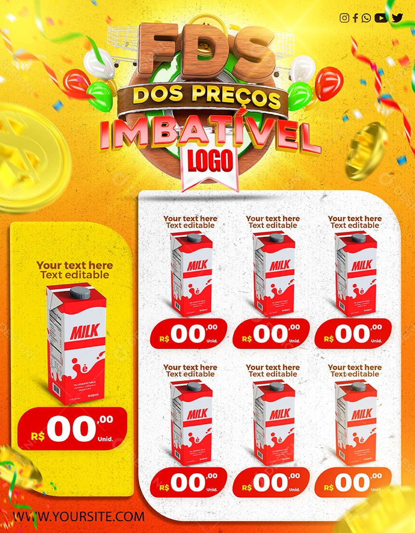 Social Media Encarte FDS Dos Preços Imbatível Supermercado PSD Editável