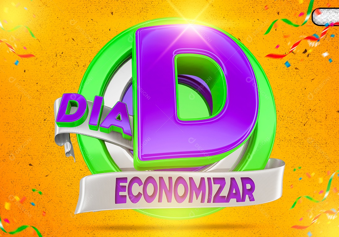 Dia D Economizar Roxo E Verde Selo 3D Para Composição PSD