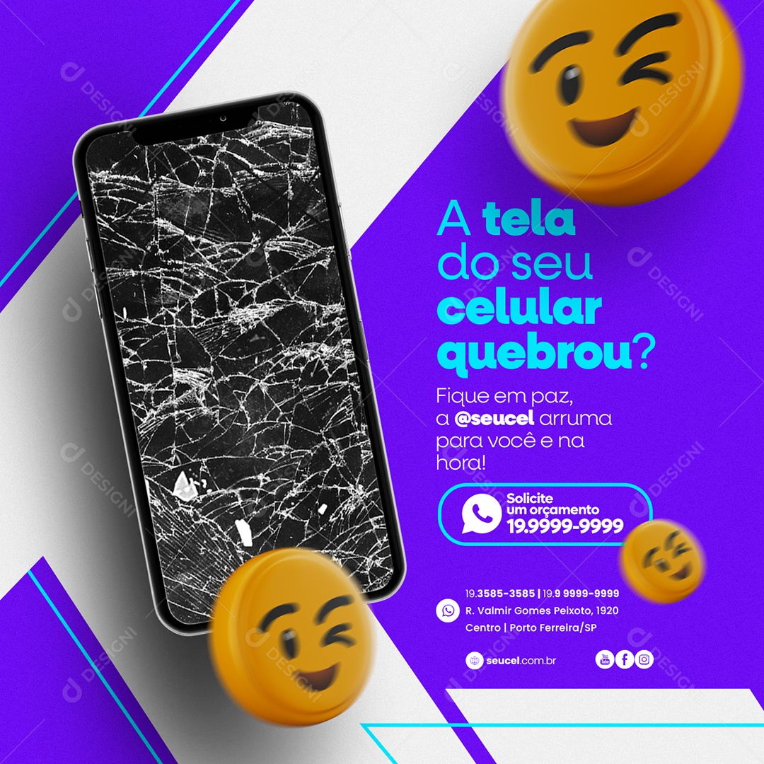 A Tela Do Seu Celular Quebrou Assistência Técnica Social Media PSD Editável