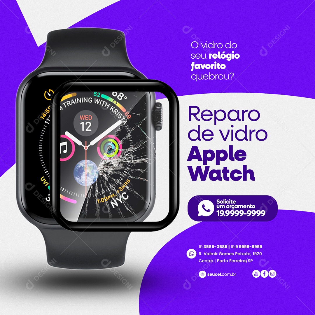 Reparo De Vidro Apple Watch Assistência Técnica Social Media PSD Editável