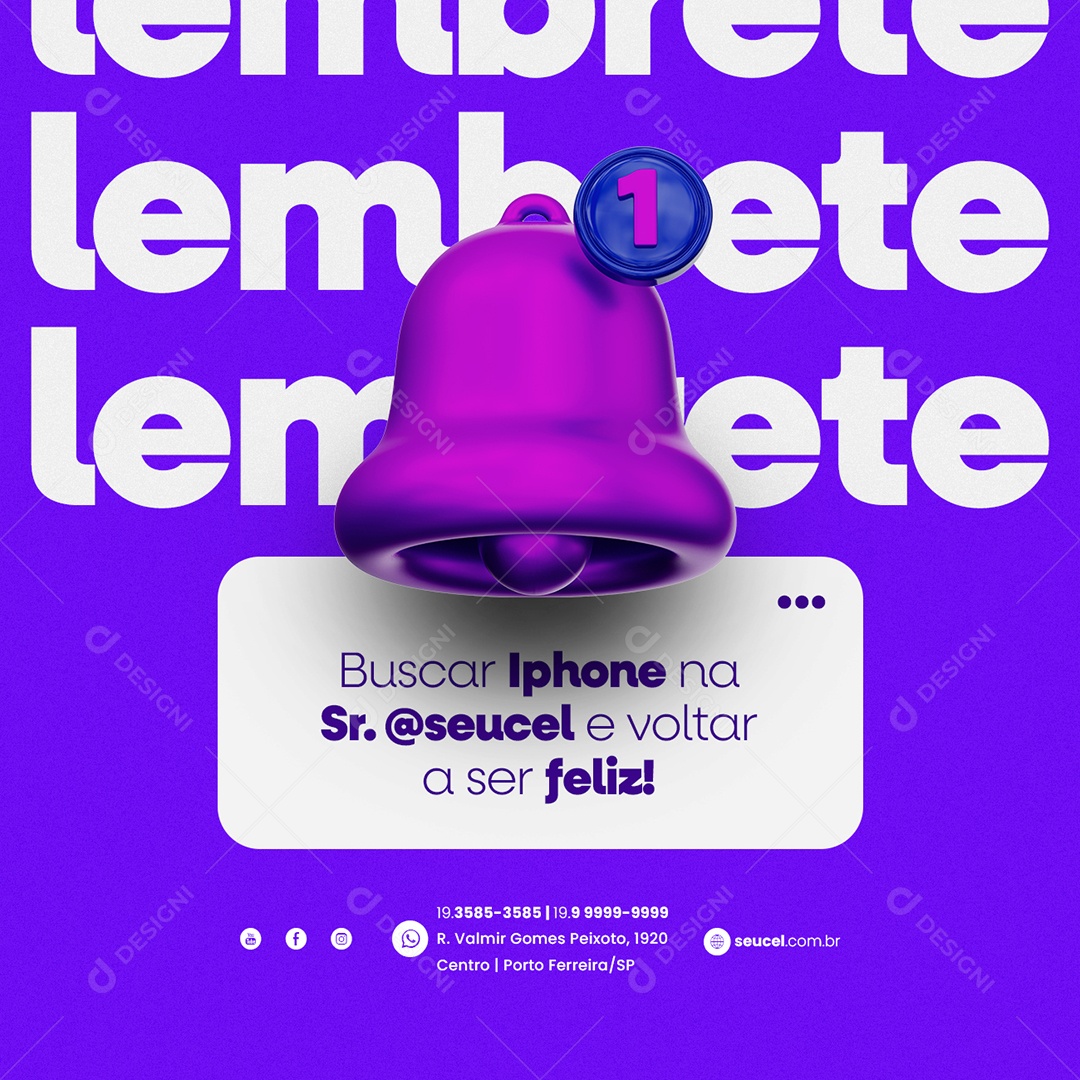 Lembrete Buscar Iphone Na Sr. Assistência Técnica Social Media PSD Editável
