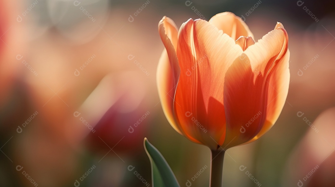 Close de flor de tulipa florescendo pela primavera sobre fundo desfocado