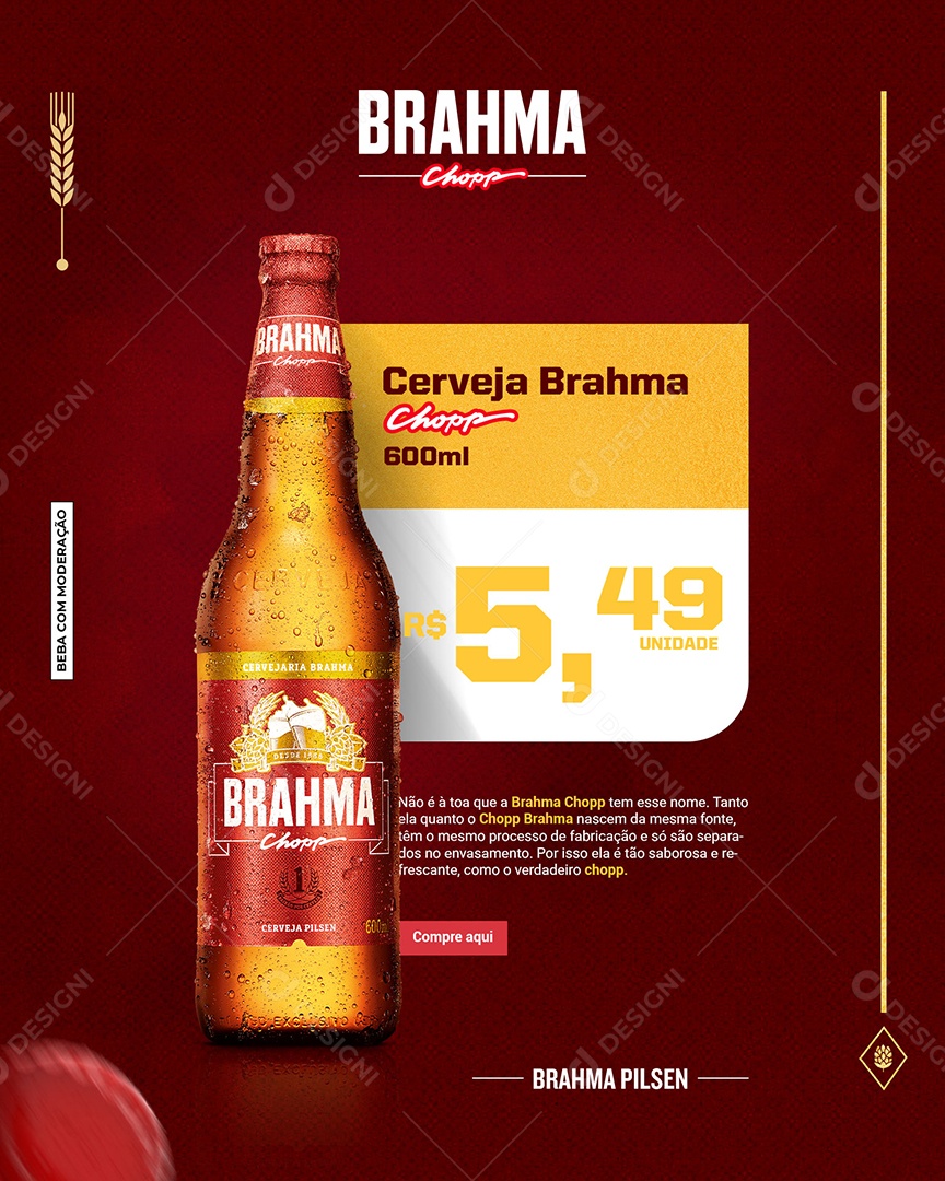 Post Feed Depósito de Bebidas Cerveja Brahma Chopp 600 Ml - R$5,49 Social Media PSD Editável