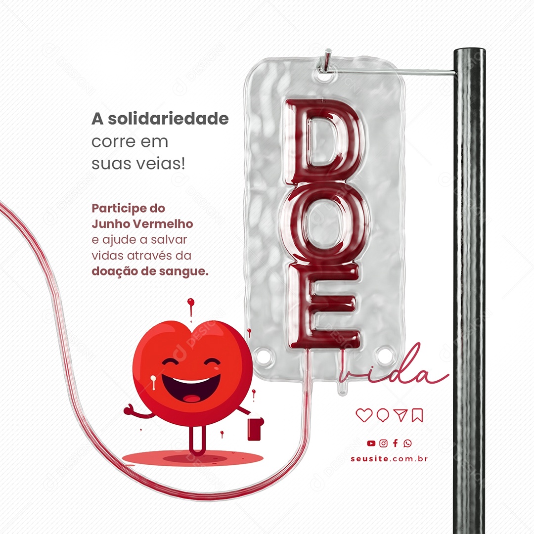 A Solidariedade Corre Em Suas Veias Junho Vermelho Social Media PSD Editável