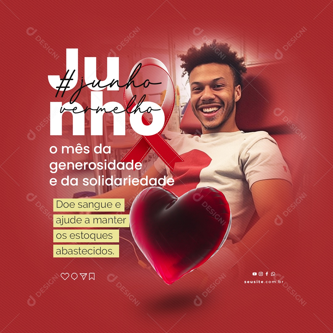 O Mês Da Generosidade e Da Solidariedade Junho Vermelho Social Media PSD Editável