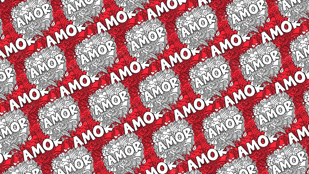 Pattern Padrões Geométricos Textos Do Dia Dos Namorados Amor Em Fundo Vermelho Vetor AI + PAT