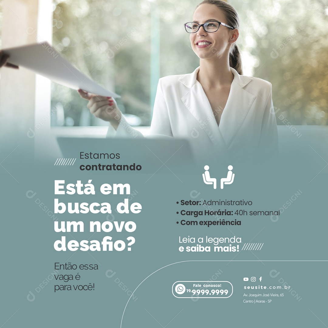 Estamos Contratando Administrativo Vagas De Empregos Social Media PSD Editável