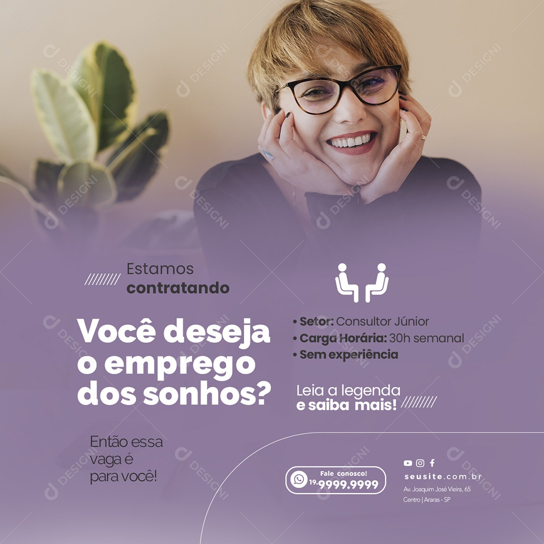 Você Deseja O Emprego Dos Sonhos Consultor Júnior Vagas De Emprego Social Media PSD Editável