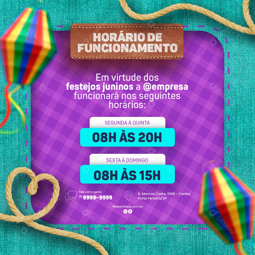 Social Media Horário De Funcionamento Comunicado São João Social Media PSD Editável