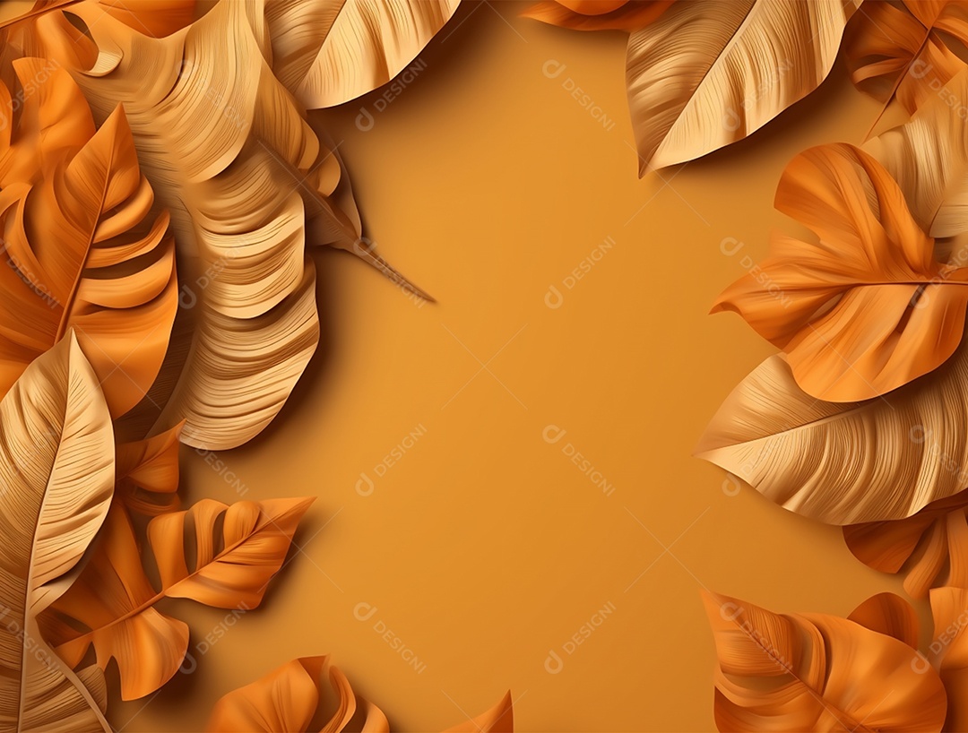 Fundo de cor marrom com folhas de outono.