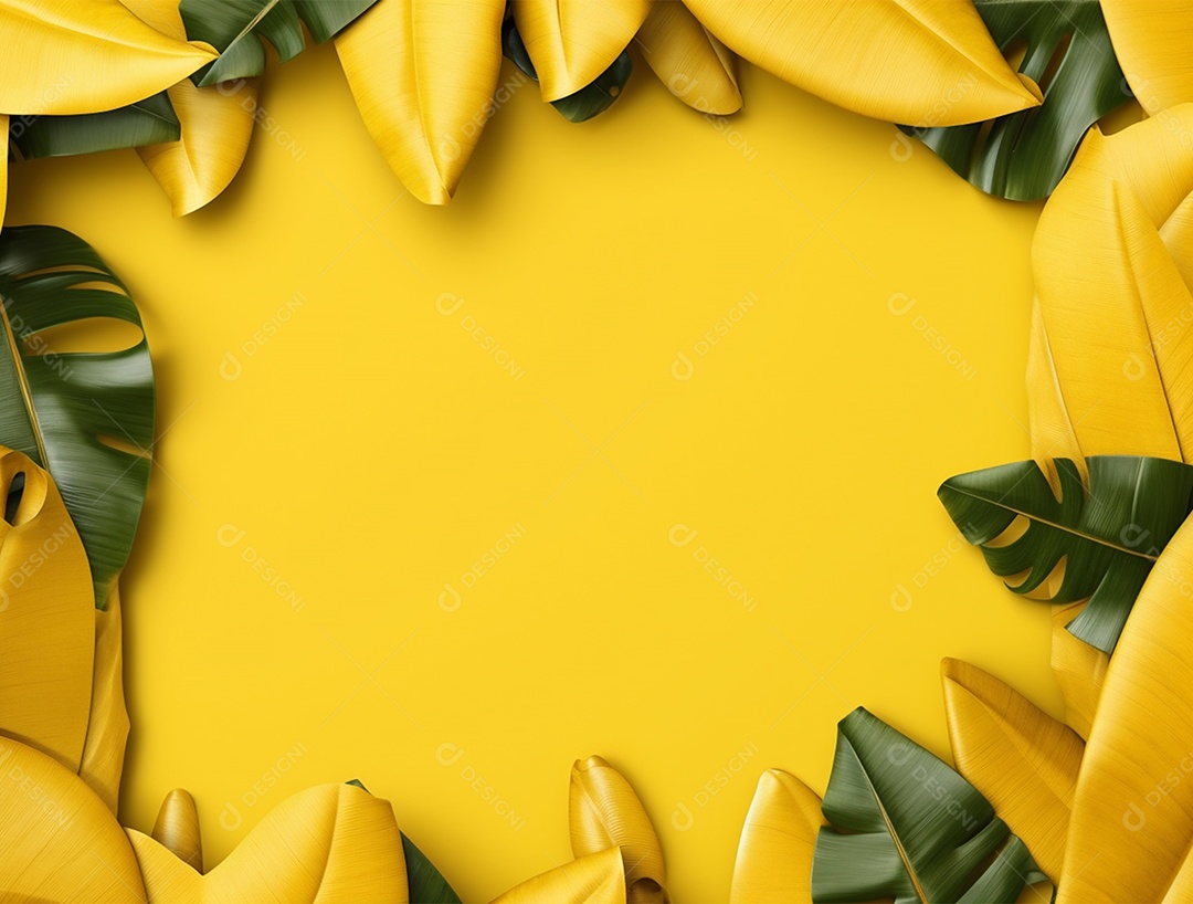 Fundo amarelo com folhagem.