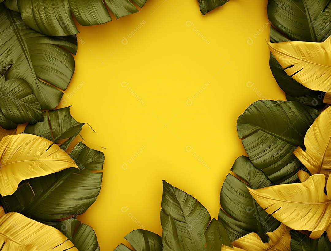 Fundo amarelo com folhagem.