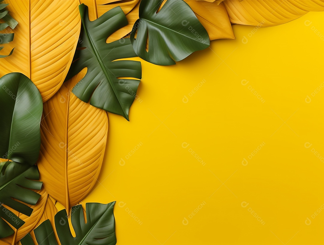 Folhagem sobre um fundo amarelo.
