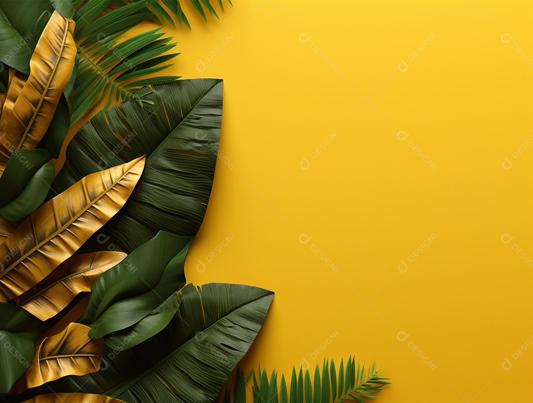 Folhagem sobre um fundo amarelo.