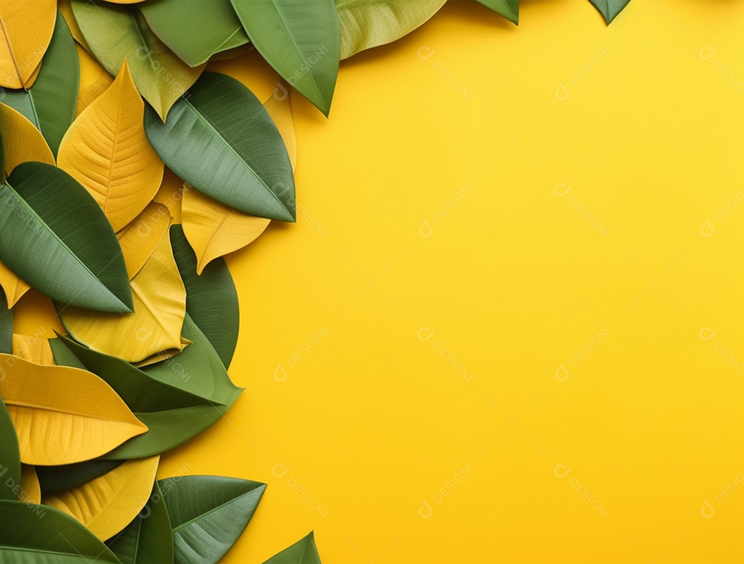 Fundo amarelo com folhagem.