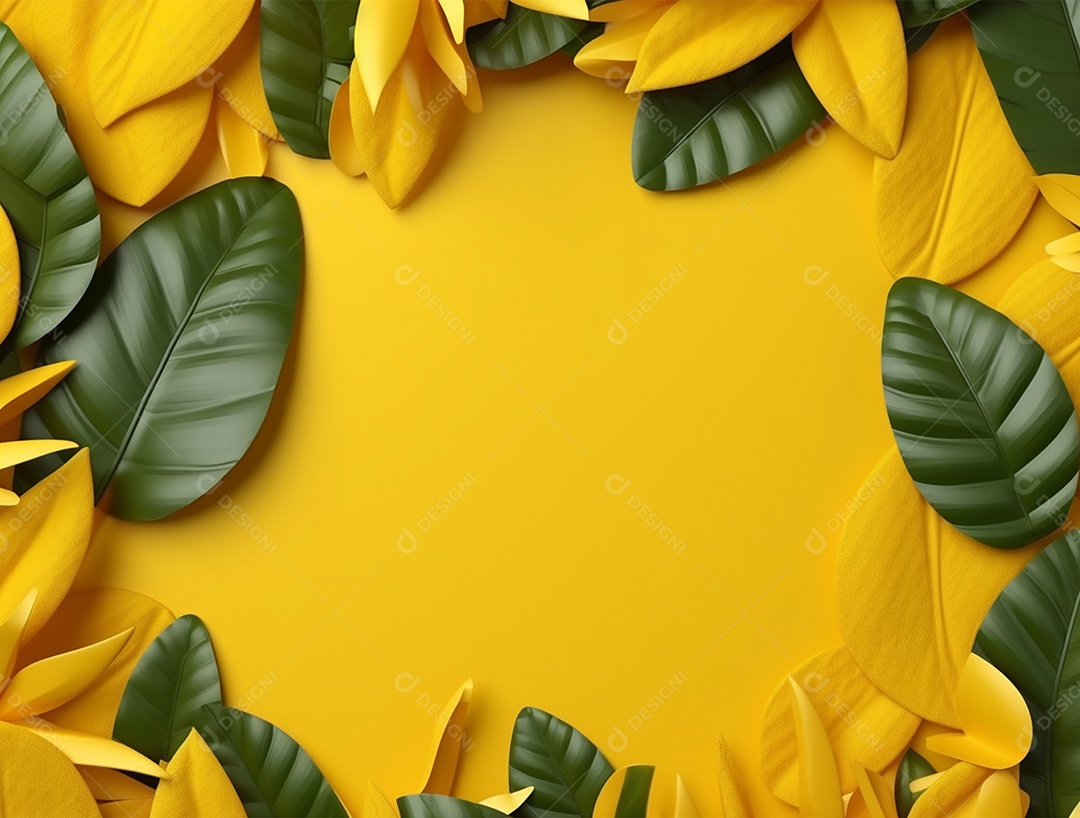 Fundo amarelo com folhagem.