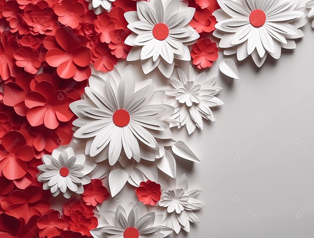 Flores branca e vermelha sobre um fundo branco.