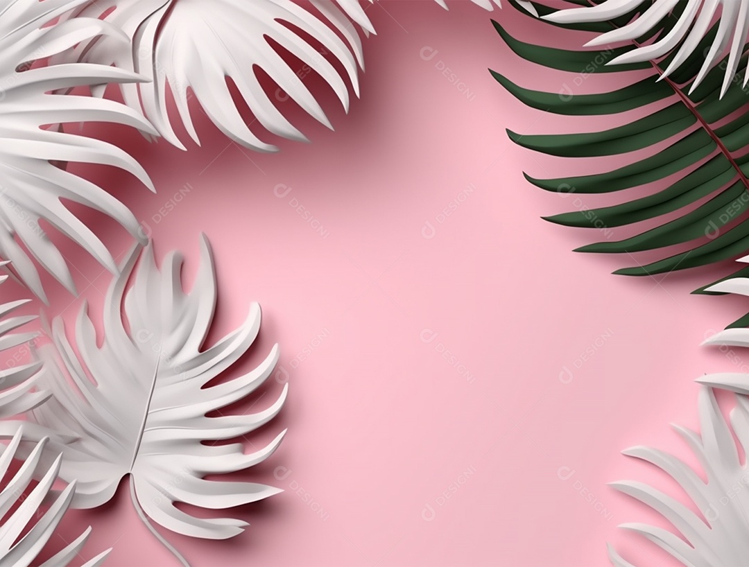 Folhagem sobre fundo rosa.