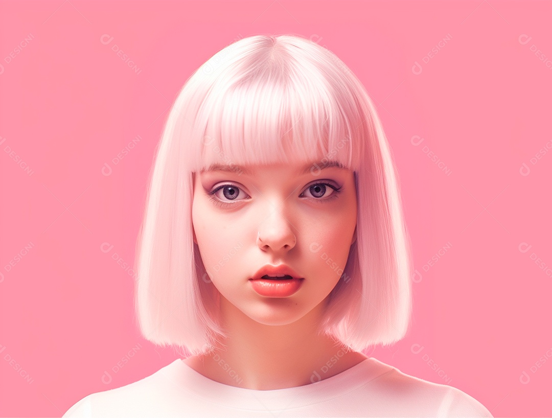 Garota loira de cabelo curto sobre fundo isolado rosa.