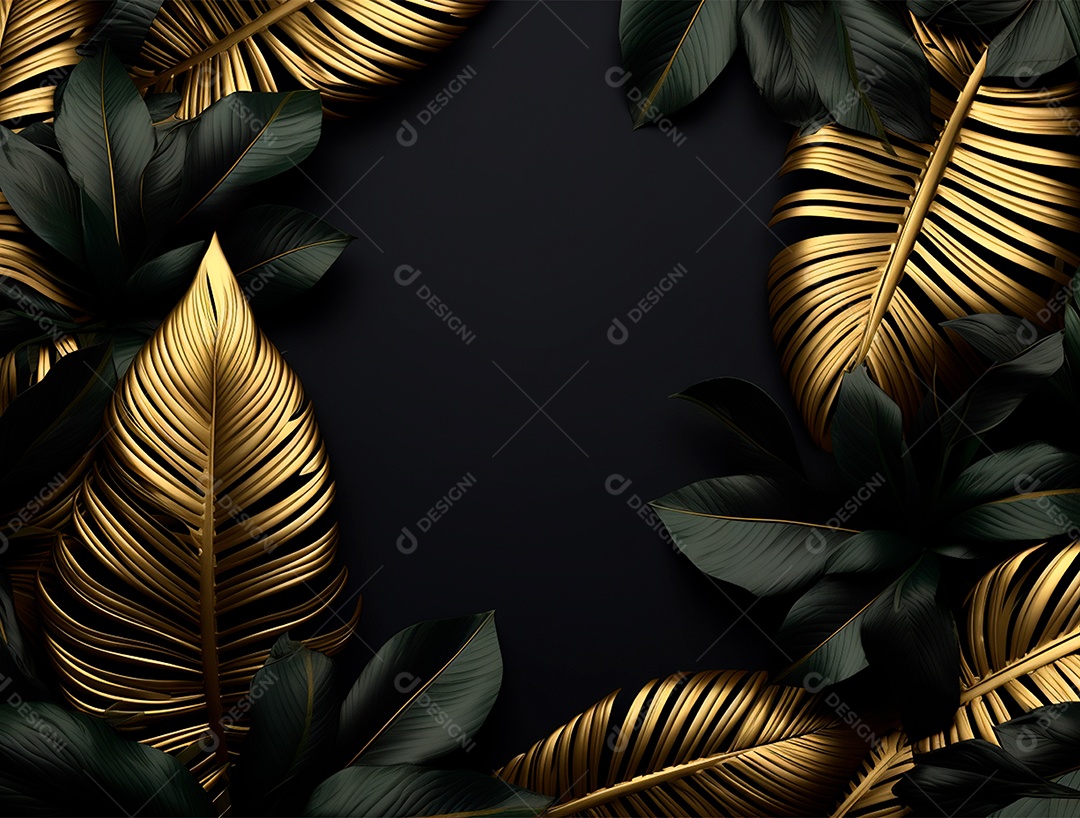 Fundo escuro com flores pretas e douradas.