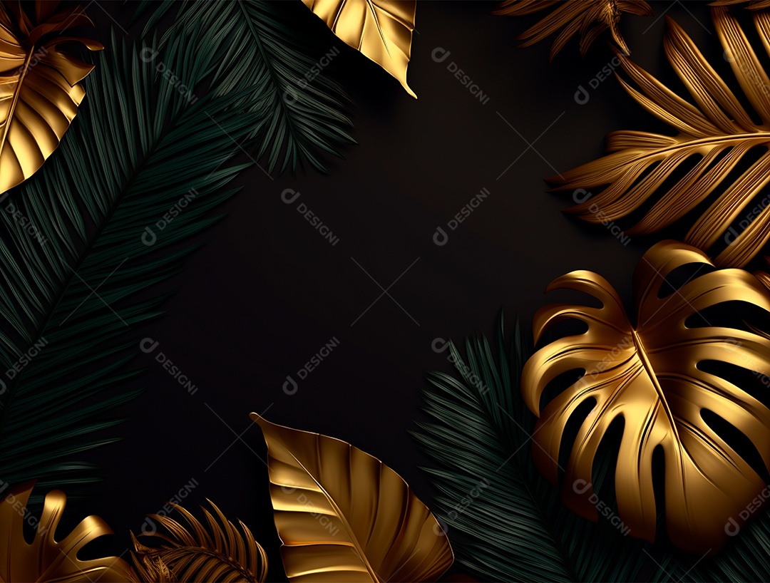 Fundo escuro com flores pretas e douradas.