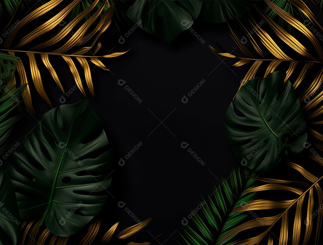 Fundo escuro com flores pretas e douradas.