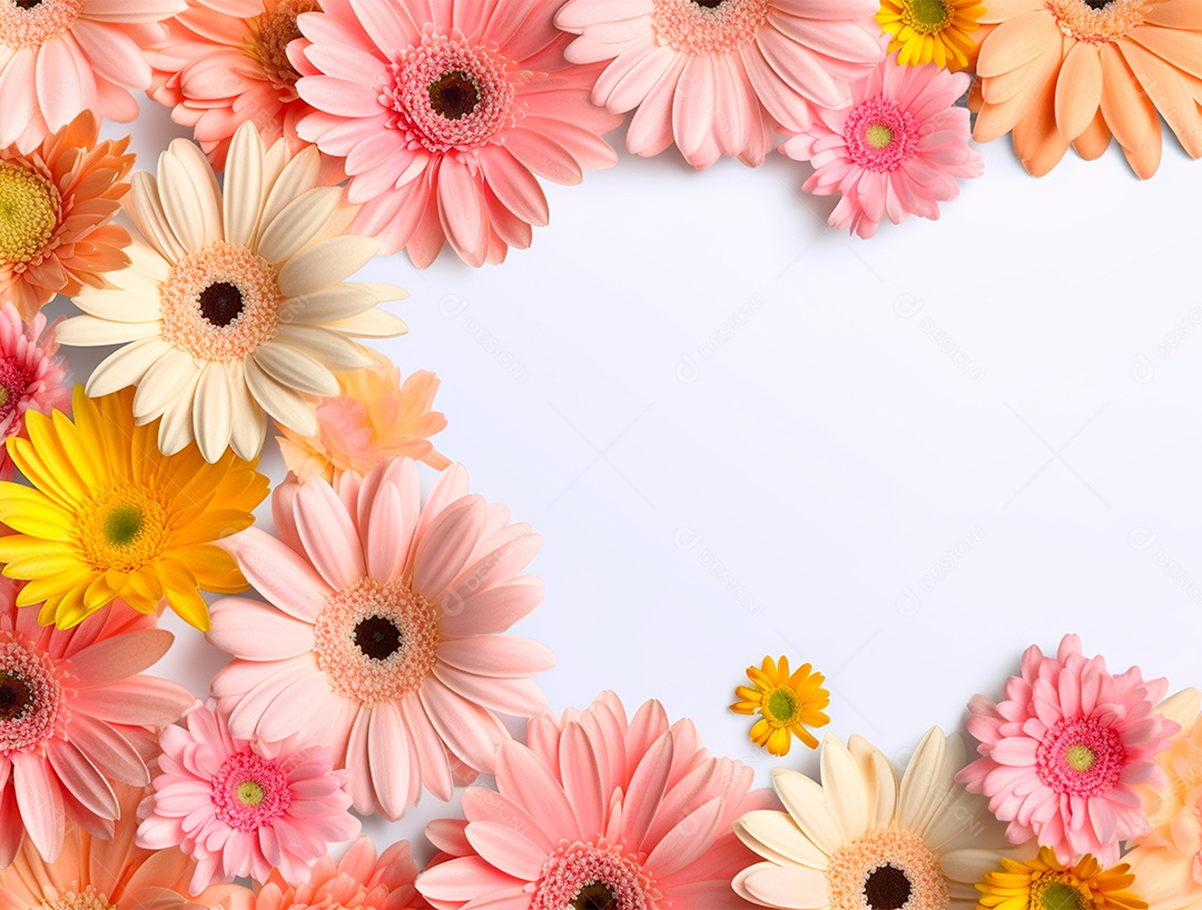 Flores coloridas sobre um fundo isolado branco.