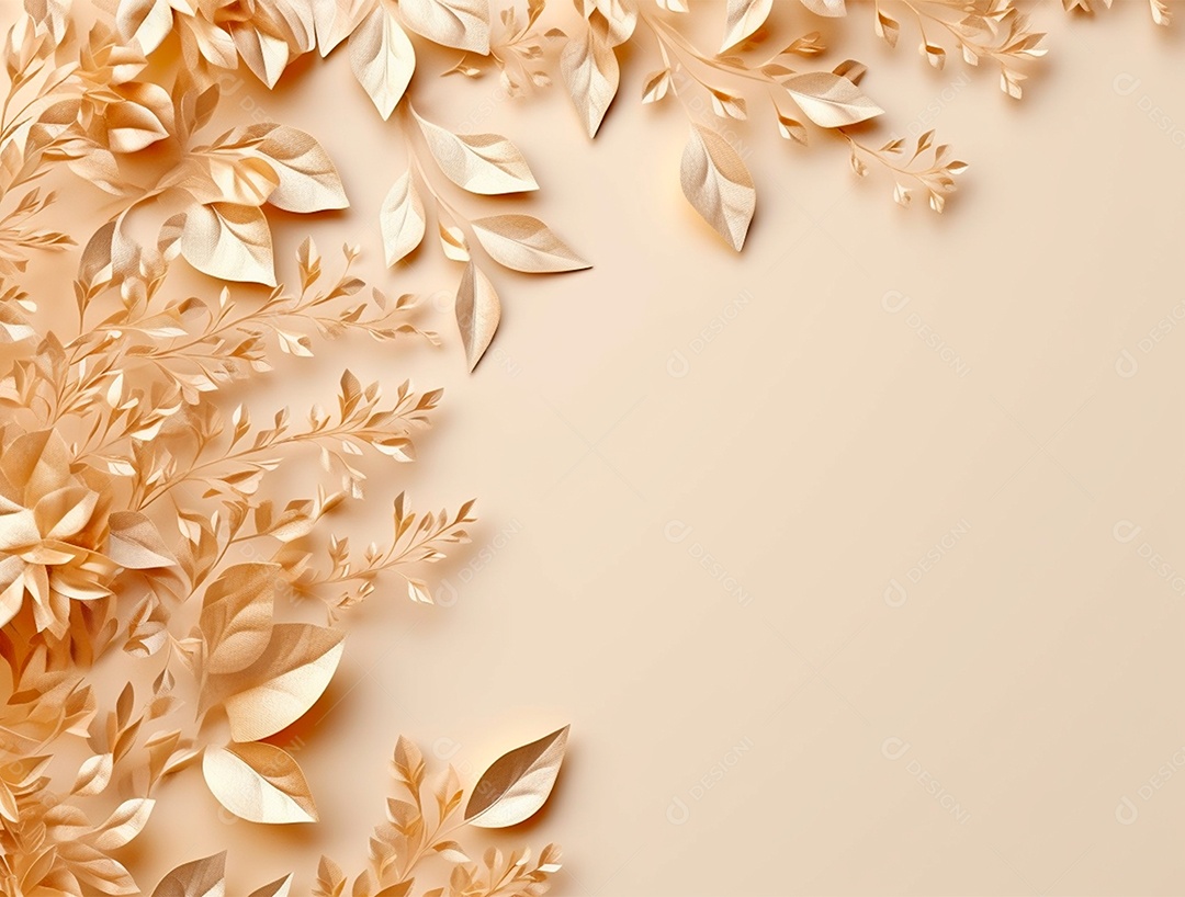 Folhas douradas sobre fundo bege.