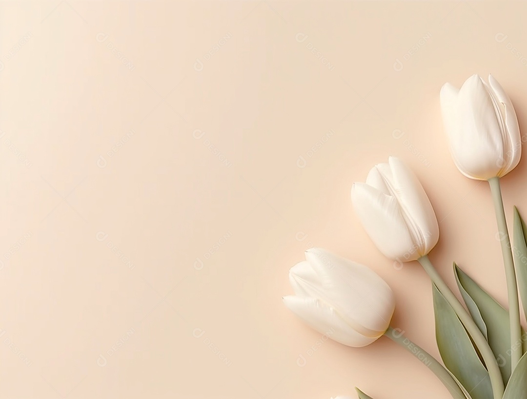 Flores de tulipas sobre fundo branco.