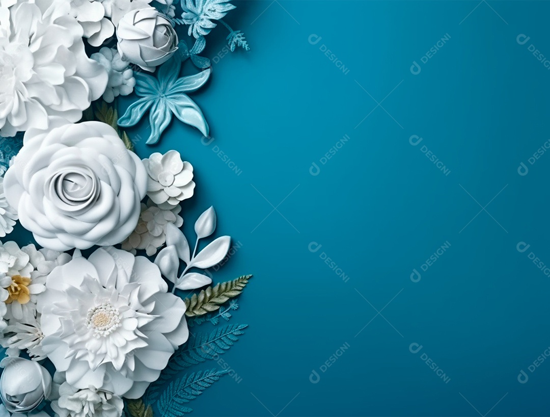 Flores brancas sobre fundo isolados azul.