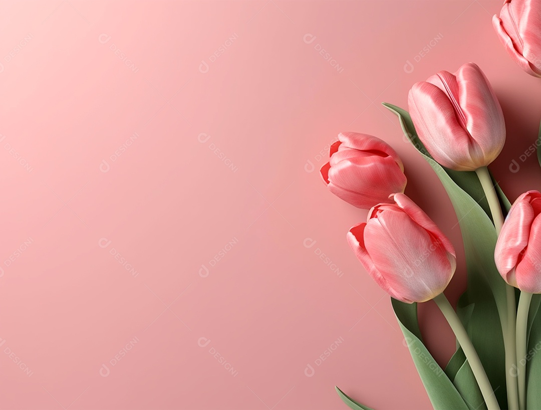 Flores de tulipas sobre fundo rosas.