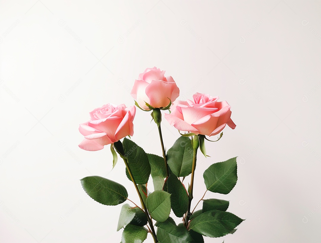 Rosas sobre um fundo branco.