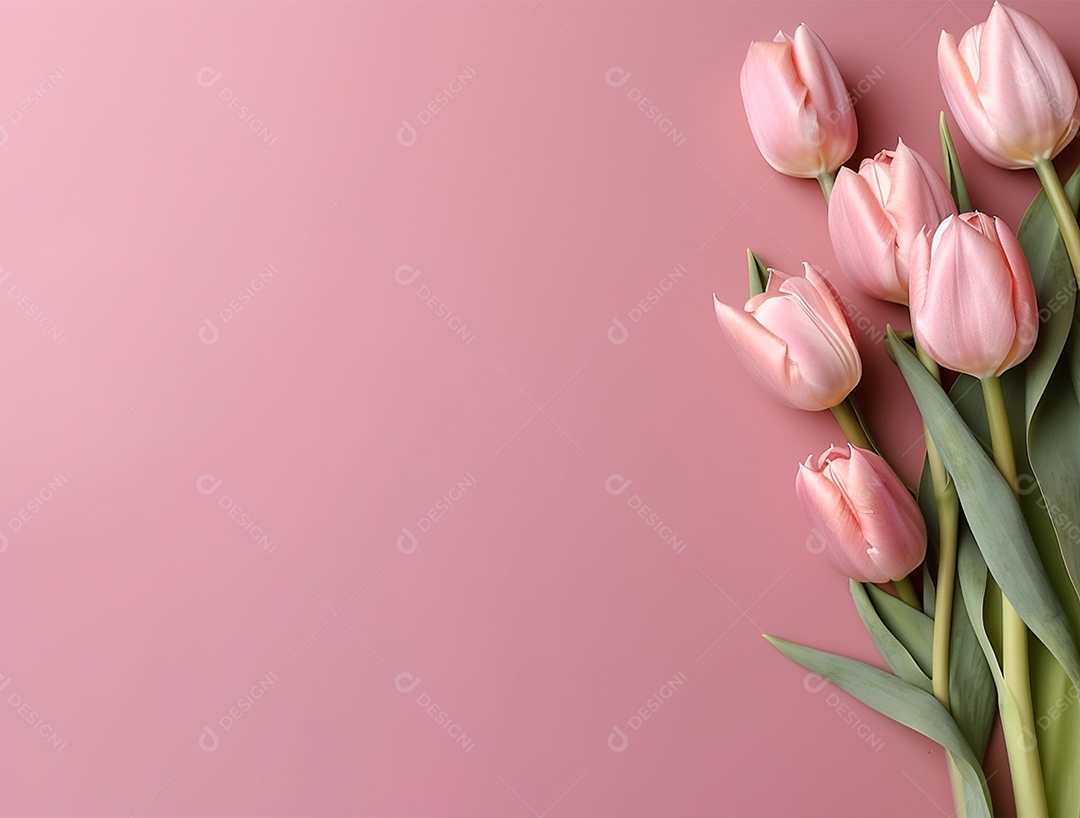 Flores tulipas sobre fundo isolado rosa.